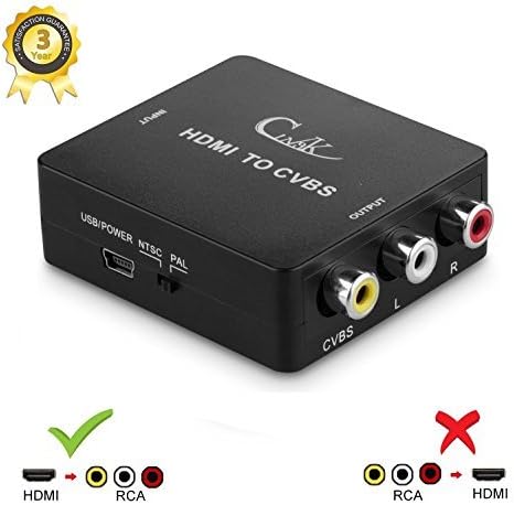 CiNgK 1080P HDMI to RCA Composite AV Converter Adapter Supports PAL/NTSC with USB Charge Cable for Amazon Fire TV Stick, Roku,Chromecast, TV, Black