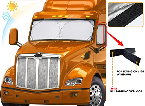 Semi-Truck Sun Shade For Windshield And Side Windows, 240T Sun Shade Car Windshield For Uv Rays And Sun Heat Protection Semi Truck Accessories For Semi Commercial & Big Rig Truck, Rv, Boat #TOP5