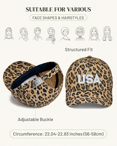 Image of Womens Baseball Cap Trendy Leopard Print Embroidery Cotton Breathable Adjustable Cap for Outdoor & Gifting