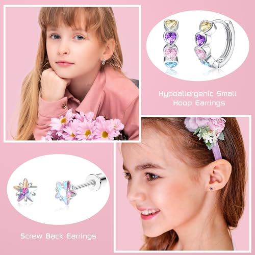 Florideco Hypoallergenic Earrings for Girls Surgical Steel Screw Back Stud Earrings for Toddlers Small Hoops Huggie Earrings for Teens Cute Little Girls Earrings for Kids(over 4 years old)4