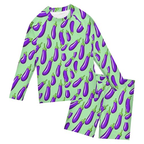 Purple Eggplant Vegetable Baby Boys' Toddler Long Sleeved Rashguard Swim Bathing Suit Set B0404762
