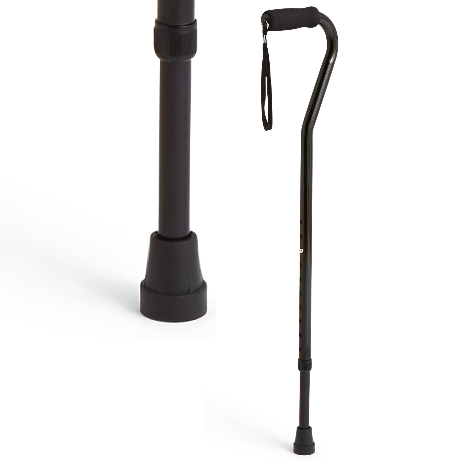 Offset Handle Canes with Comfortable Foam Grip, Black, Lightweight Aluminum - Designed for Enhanced Mobility Support and Stability, 1 Count