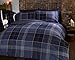 Argyle Pojedyncza poszwa na kołdrę i poszewka na poduszkę, dwustronny zestaw pościeli, kratka w szkocką kratę - niebieska