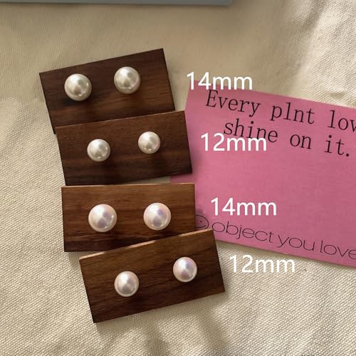 ZLP Big Pearl Earrings for Women, Oversize 14/12/10mm Classic Round Strong Light Simulated Shell Pearl Earrings 14K Gold Plated Sterling Silver Stud4