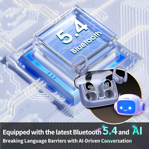 Image of AI Translation Earbuds Real Time, 164 Language Translator Earbud 3-in-1 Bluetooth 5.4 Translator Earbuds with 6 Translation Modes, 75H Translators Headphones with APP for Travel Business, Purple Blue