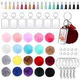 180 Pieces Pom Pom Keychain Fluffy Faux Fur Pompoms Keychain with Tassels and Keyrings Acrylic Photo...