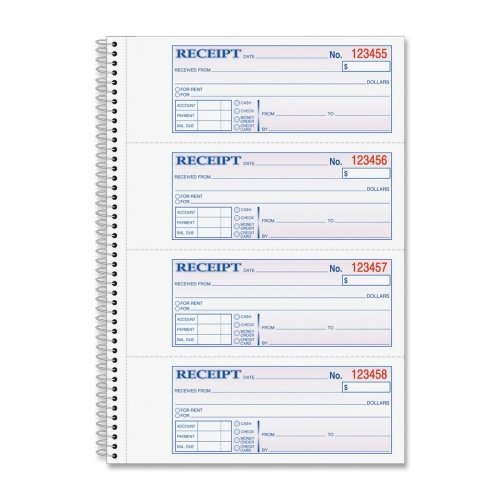 Wholesale CASE of 20 - Adams Wirebound Money/Rent Receipt Books-Money/Rent Receipt Bk,Spiral,2-Part,