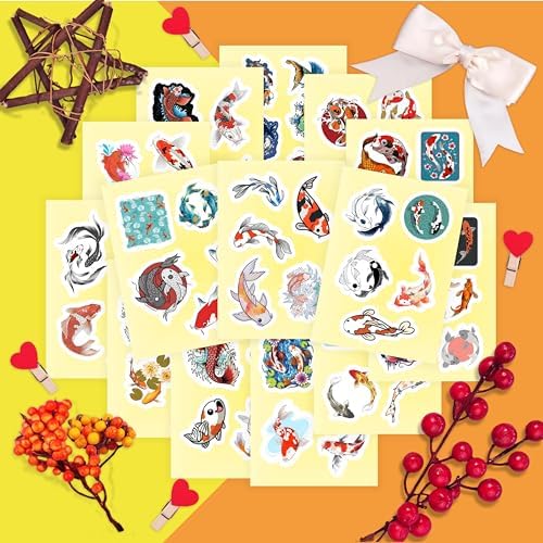 BulbaCraft Koi Fish Stickers for Water Bottle and Laptop - Koi Fish Party Supplies & Decorations, Waterproof Vinyl Decals, Japanese and Nature Stickers, Gifts for Women & Men — view 4