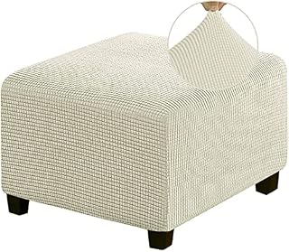 HJLRR Square Ottoman Cover, Feature Stretch Thick Soft Jacquard Fabric Footstool Protector Covers, Removable Anti-Slip Furniture Protectors Storage Foot Stool,dark Grey,M