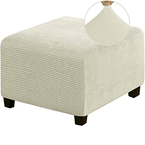 HJLRR Square Ottoman Cover, Feature Stretch Thick Soft Jacquard Fabric Footstool Protector Covers, Removable Anti-Slip Furniture Protectors Storage Foot Stool,beige,M