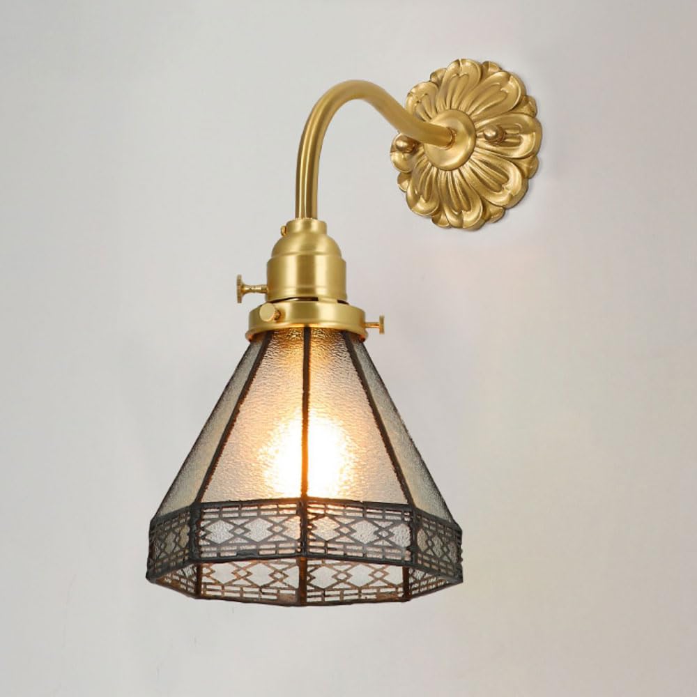 HPTHLY Wall Sconce Colorful Glass Wall Light Fixtures Vintage Polish Brass Wall Lamp With Rotary Switch, Retro Antique Copper Wall Sconces For Restaurant Ha(F)