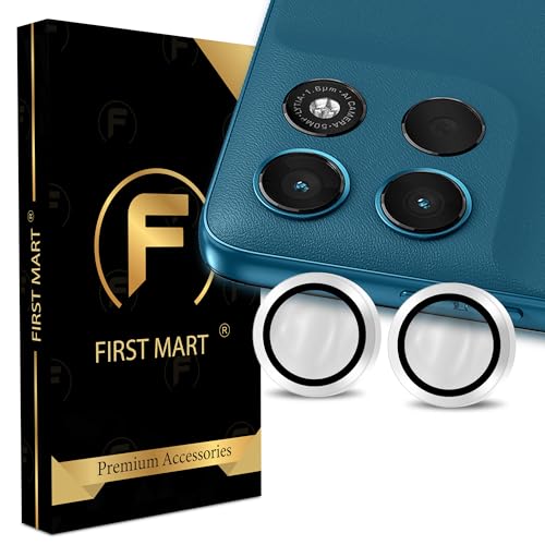 Image of FIRST MART Silver Camera Ring Guard Protector for Motorola G57 Power | Tempered Glass with Metal Alloy Rings, HD Clear, Scratch Resistant, Case-Friendly | Pack of 1