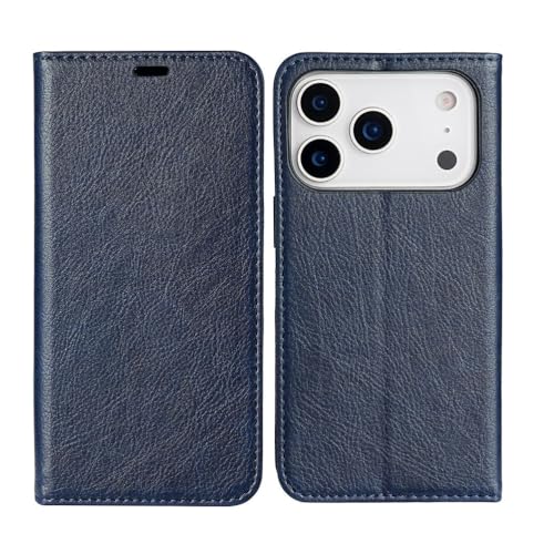 Étui iPhone 17 Pro cuir bleu clapet antichoc anti-rayure