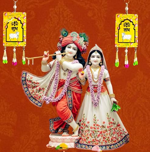 Image of Handcrafted Decorative Wall Decor for Ganpati Diwali Navratri and Pooja Setup Ethentic Hanging for Home Decor Festival Decoration for Home Entrance and Mandir Temple Decor (SUBH LABH Cow)