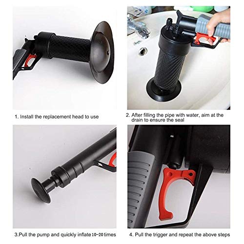 Abflu&szlig;reiniger Toiletten Rohrreiniger Leistungsst&auml;rker Pressluft-Rohrreinigungspistole-Luftst&ouml;&szlig;el - leistungsstarker Abfluss-Kolben mit 4 Art Saugn&auml;pfen, Multifunktionale Reinigungspumpe verwendbar f&uuml;
