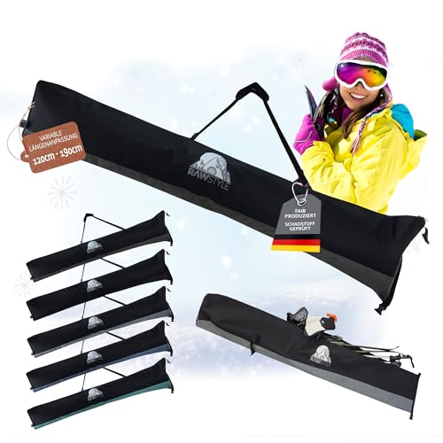 Rawstyle Skitasche variabel Skisack für Ski universal anpassbar Erwachsene Skistöcke 120-190cm wasserdicht Skibag Skicover Wintersport Skiaufbewahrung Maxi (meliert schwarz)