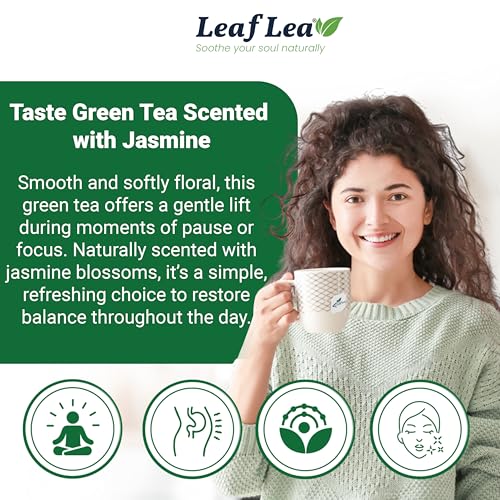 Image of LeafLea Jasmine Green Tea Bags, Light Focus & Daily Balance, 80 Count