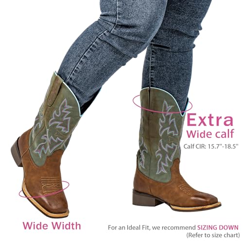 Image of SheSole Extra Wide Calf Cowboy Boots for Women - Square Toe & Classic Stitching with Earth Tones, Removable Cushion Insoles | Roomy Comfort for Full-Figured Calves
