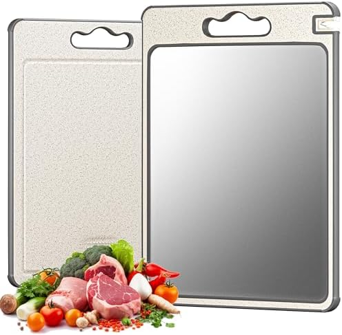 4 in 1 Titanium Cutting Board for Kitchen, Double Sided Pure Titanium Cutting Board with Knife Sharpener and Garlic Grinde