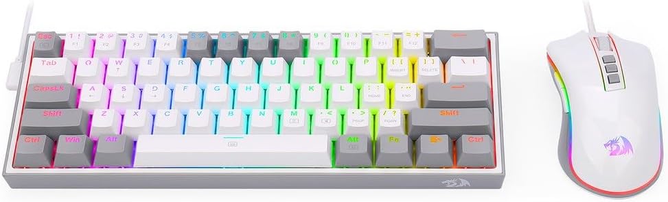 Redragon - RD-S131 Wired Combo Wired 60% Mechanical Keyboard + Wired Gaming Mouse max 12400DPI Combo Red Mechanical Switches - Full Key Anti-ghosting - RGB Backlighting