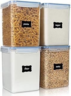 Vtopmart Large Food Storage Containers 5.2L / 176oz, 4 Pieces BPA Free Plastic Airtight Food Storage Canisters for Flour, Sugar, Baking Supplies, with 4 Measuring Cups and 24 Labels, Blue