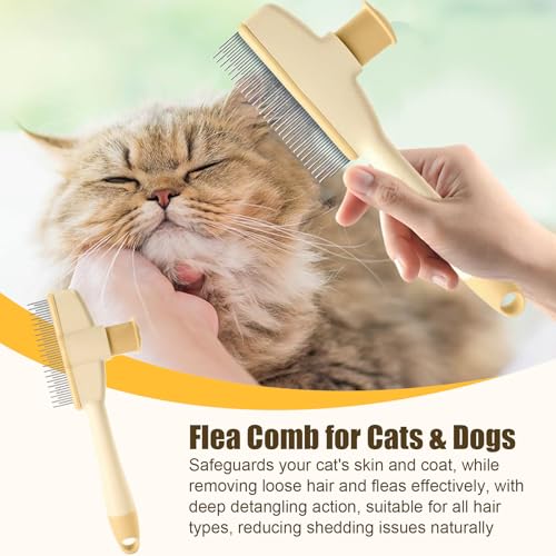 Pente de pulgas para cães | Pente de pulgas autolimpante para cães de comprido, com botão de liberaç