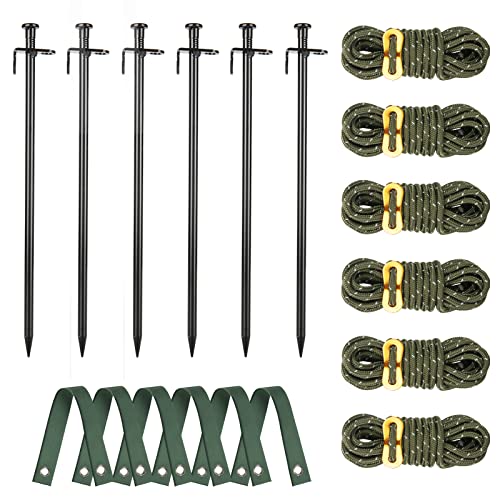 Heavy Duty Tree Stake Kits, 11.8 Inch Steel Tree Stakes and Supports for Young Tree Anti Strong Wind, Leaning Tree Anchor Straightening Kit with 6 PCS Steel Stakes, 13.12 Feet Rope and Tree Straps