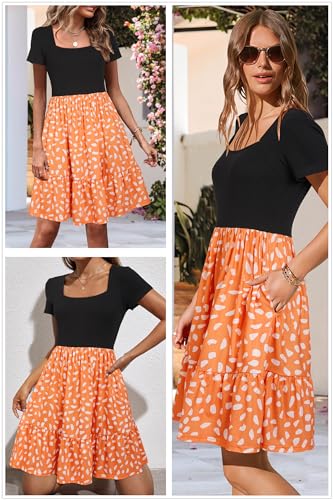 Image of Newshows Women's 2026 Summer Casual Square Neck Ruffle A Line Beach Vacation Sundress Work Business Dress with Pockets