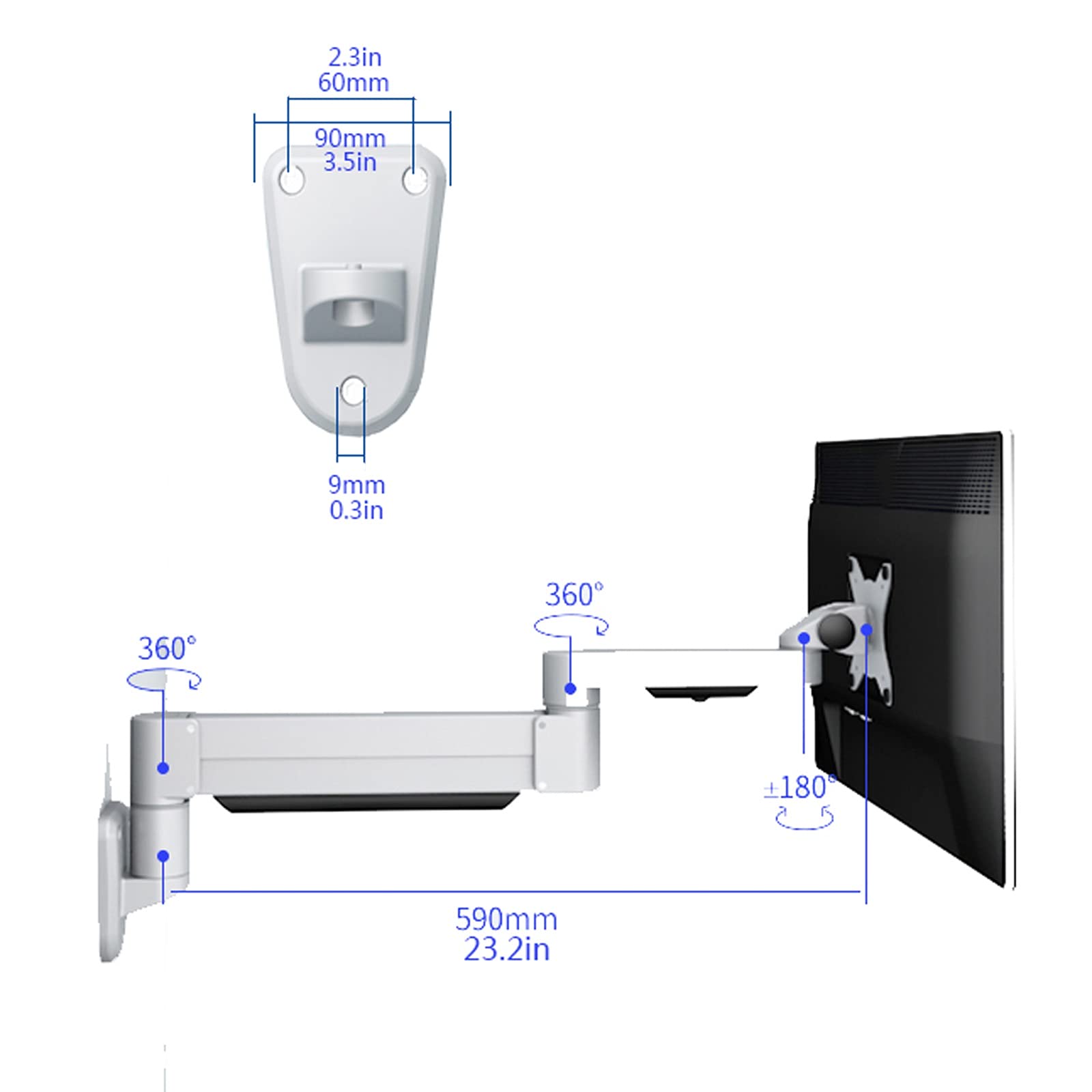 Monitor Arms Single Monitor Stand Desk Mount Wall-Mounted Foldable Monitor Stand Arm 22"-30" Adjustable Monitor Wall Mount Bracket, Holds U(Silver