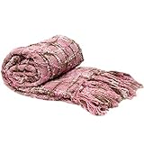 Home Soft Things Multi-Color Chenille Couch Throw Blanket, Light Pink, 50' x 60'' Soft Warm Cozy Tartan Blanket with Tassels Throw Blanket for Living Room Bed Sofa Chair Décor