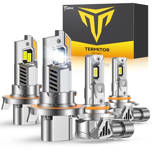 Image of Termitor H13 /9008 H10 LED Bulbs Combo, 100,000LM 15X Ultra-Bright 6500K Cool White, Ford F-150 2004-2014, Real 1:1 Size 9008 /H13 H10 /9145 /9140 LED Headlight Eyebrows, Plug N Play, Pack of 4