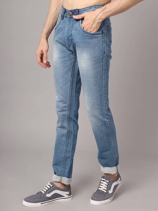 Image of Cantabil Men Blue Cotton Regular Fit Casual Jeans (P CTDUN1162 MEDIUMMERCERISED)