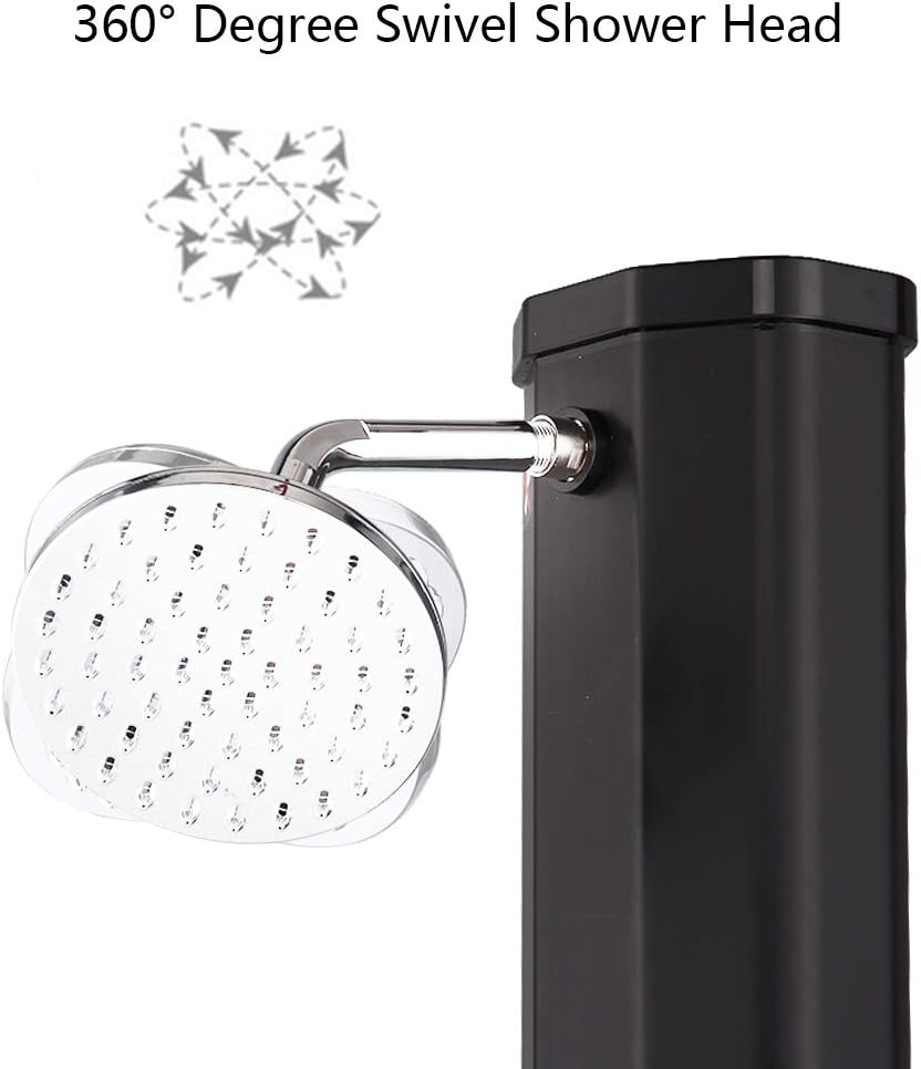 VINGLI 9.3 Gallon Solar Heated Outdoor Shower, 7.2 FT Height, Freestanding Outside Shower with 360° Swivel Shower Head & Foot Faucet, Hot & Cold Water Adjustment, Black