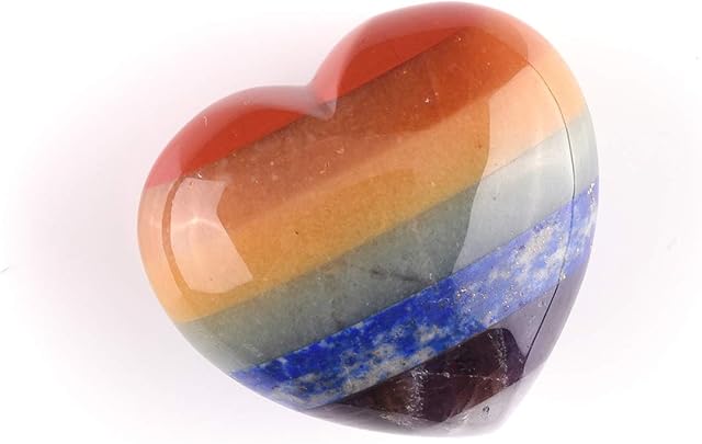 CrystalTears 7 Chakra Crystal Puff Heart Worry Stone Natural Healing Crystal Palm Worry Stone for Meditation Home Decoration Christmas Valentines Day Gift