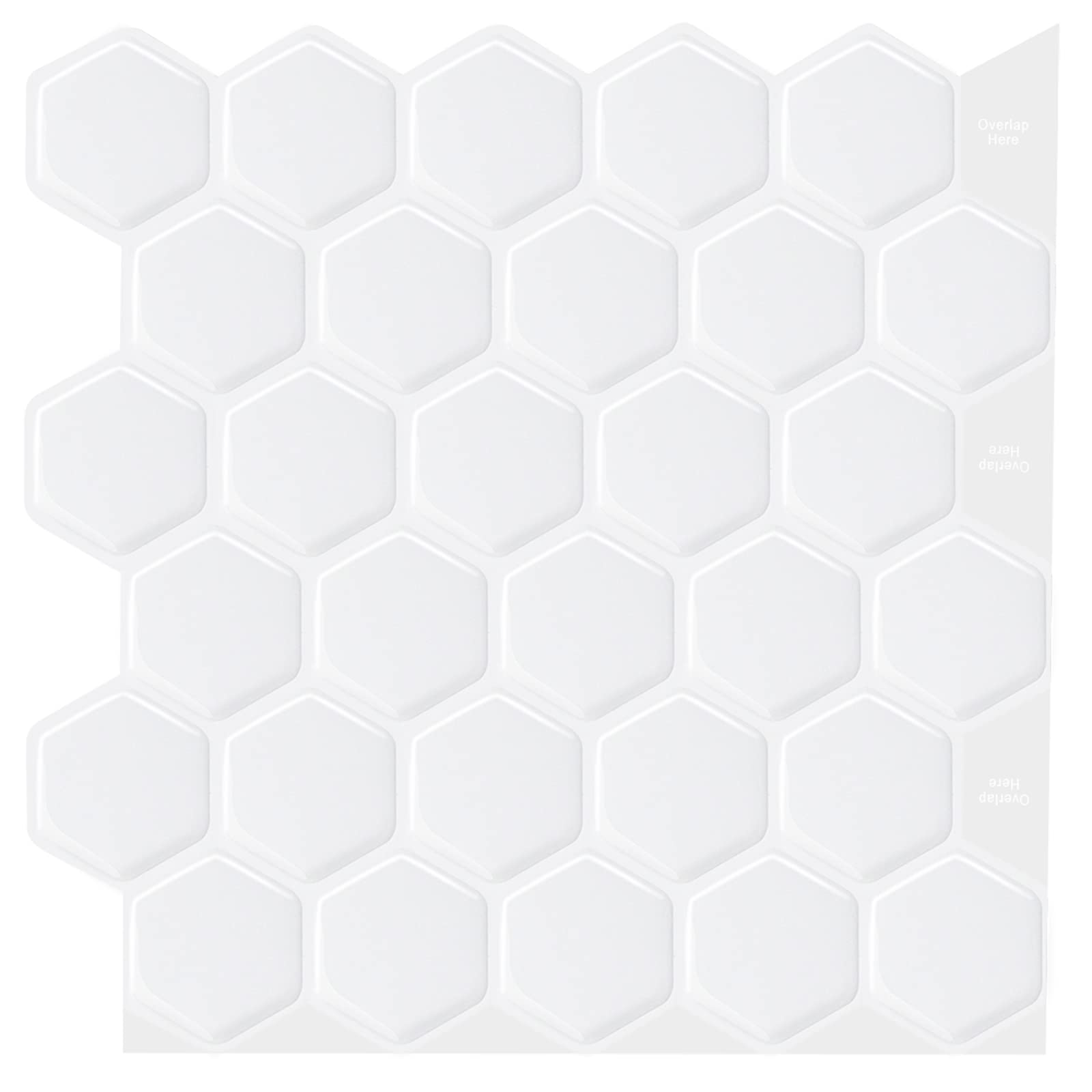 WalDecoo Hexagon Tile Peel and Stick Backsplash, 10 Sheets Premium 3D Self Adhesive Wall Tiles Stick on Backsplash, White Peel and Stick Tile for Kitchen and Bathroom(12" x 12")