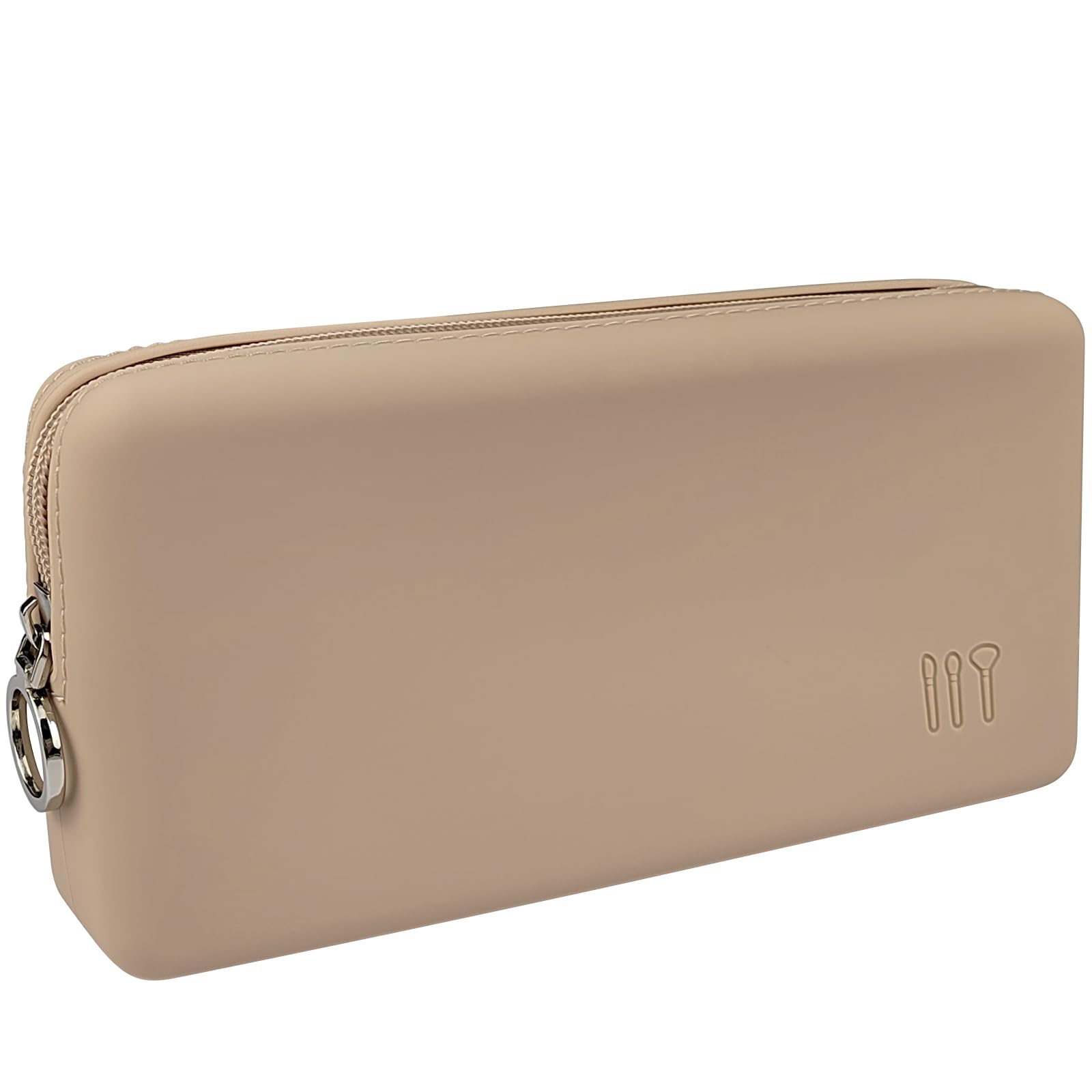Jaasuee Zipper Makeup Brush Bag for Travel, Cosmetic Case for Women,Large Silicone Holder, Brush Pouch Case for Tools - Khaki