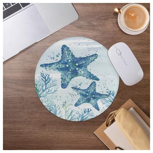 Starfish Mouse Pad,Ocean Beachly Turtle Lover Coastal Mousepad for Desk Home Office Dorm Computers Laptop Accessories,7.9x7.9 Inch