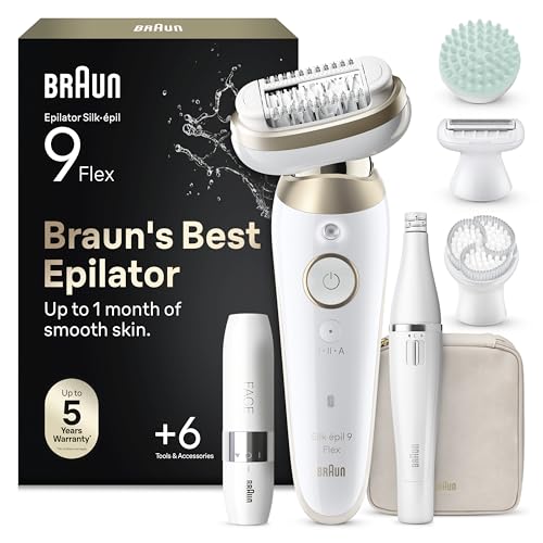 Braun Epilateur Electrique Femme Silk Epil 9, 9-681 3D FaceSpa, Blanc et Or – Etanche, Tête Flexible à 360°, Coffret Epilation Tout-en-Un, Mini Rasoir...