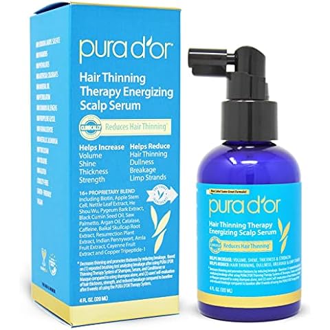 PURA D'OR Hair Thinning Therapy Energizing Scalp Serum Revitalizer (120 ml) Infused with Argan Oil, Biotin & Natural Ingredients, for All Hair Types, Men and Women (Packaging may vary) Cover