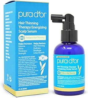 PURA D'OR Hair Thinning Therapy Energizing Scalp Serum Revitalizer (4oz) with Argan Oil, Biotin, Caffeine, Stem Cell, Catalase & DHT Blockers, All Hair Types, Men & Women (Packaging may vary)