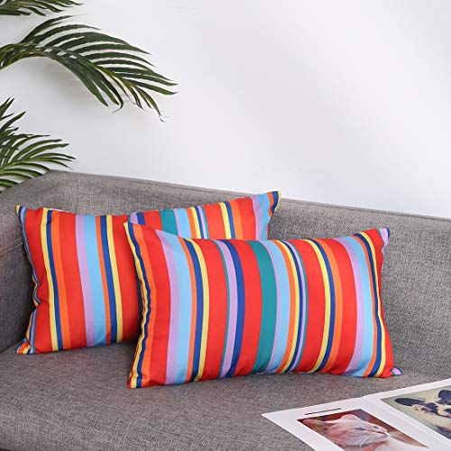 Eternal Beauty Pack of 2 Decorative Pillow Covers Outdoor Lumbar Pillow Cases for Couch Sofa, Red Stripe, 12X20 inches