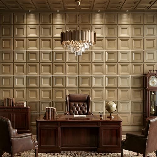 Image of Kayra Decor 3D Wall Panels | PVC Wall Tiles | Square Box Design | Champagne Gold | Pack of 12 (32.28 Sq. Ft.)