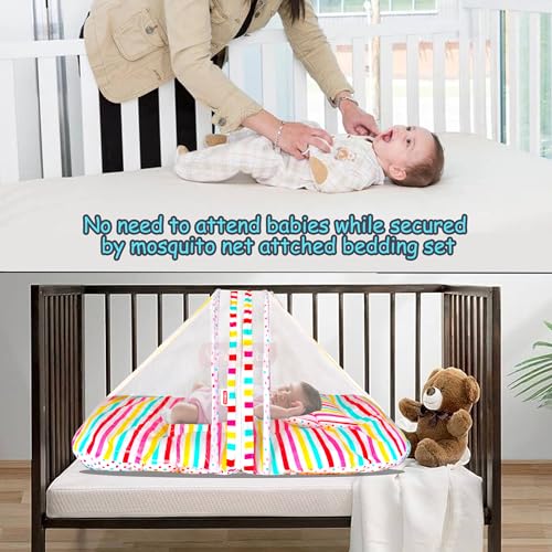 Image of VParents Mite (Stripes) Cotton Bedding Set & Mosquito Net