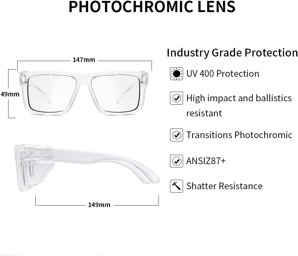 UV400 Bluelight Transition Photochromic Safety Glases Anti Scratch and Impact Resistant,Meets ANSI Z87.1 Standard - Image 3