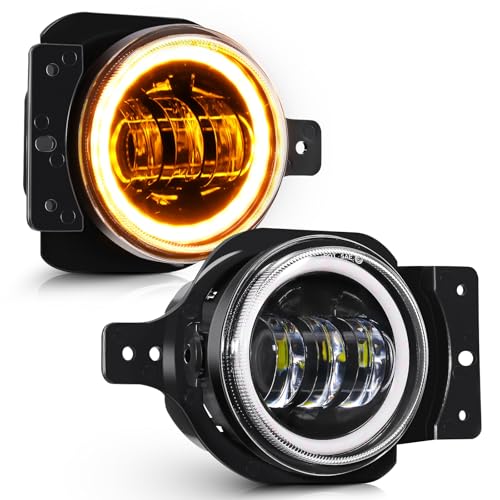 Image of Auxbeam 4 Inch LED Fog Lights for 2007-2018 Jeep Wrangler JK JKU, 30W Round Fog Lights with Halo DRL & Amber Turn Signal for Jeep TJ 1997-2006, DOT Approved, Pair