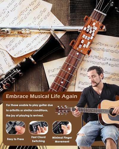 Image of Brown Guitar Chord Presser, Guitar Chords Trainer for Beginners and Arthritis Player, From Pain to Play - The Arthritis-Friendly Chord Tool, No More Sore Fingers - Chord Helper for Beginners