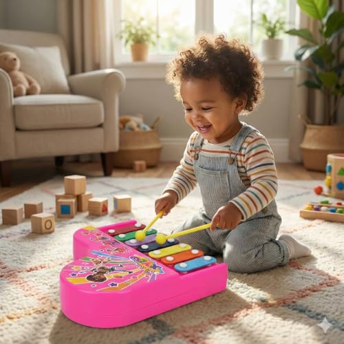 Image of Asian Maharaja Musical Pull Along Xylophone for Kids | Fun Activity Toy with 2 Mallets | Colorful Learning Music Toy for Toddlers & Preschoolers | Pull-Along Playset (Multicolor - Colors as per Stock)