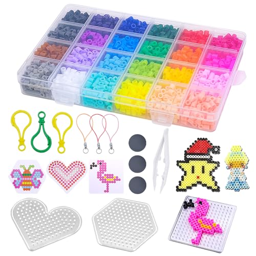 Cisolen 2400pcs Perlas de Planchar 5mm Cuentas para Planchar Hama Beads 24 Colores Perlas Fusibles Planchar Abalorios Cuentas de Hierro Fusión de Cuentas para Niños Cumpleaños Navidad Regalo