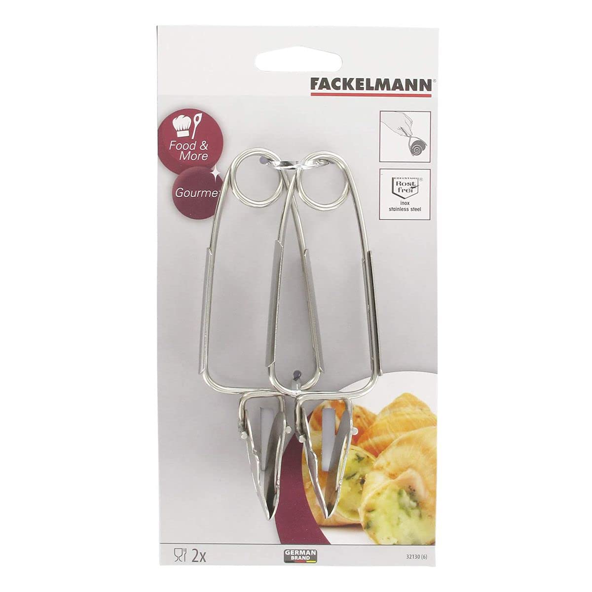 Fackelmann FCK9912050 9912050-Set di 6, pinze per Lumaca, Argento, 15 x 6 cm, Acciaio Inossidabile, Inox