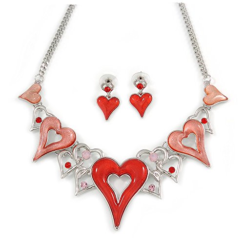 Juego de collar y pendientes de cristal rosa para regalo de aniversario mujer